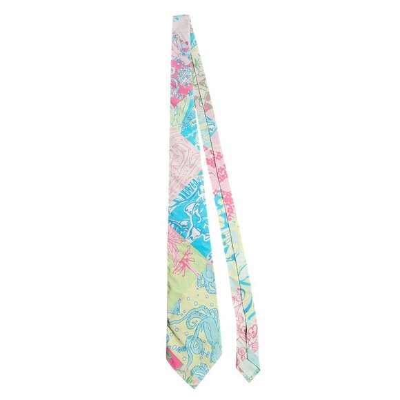 VTG Y2K Lilly Pulitzer Patchwork Tie Floral & Oceanic Print White Label Preppy - Picture 3 of 9